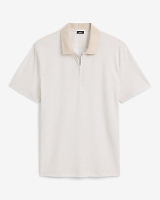 Express Men's Geo Perfect Pima Cotton Pique Zip Polo in Neutral Small