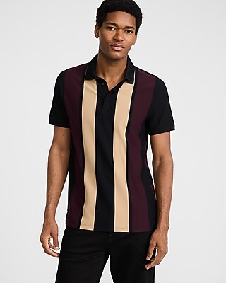 Express Men's Striped Perfect Pima Cotton Pique Polo in Black Small