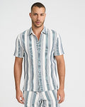 Express Men's Textured Striped Jacquard Cotton-Blend Short Sleeve Shirt in White Small
