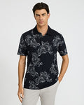 Express Men's Floral Striped Luxe Pique Polo in Pitch Black