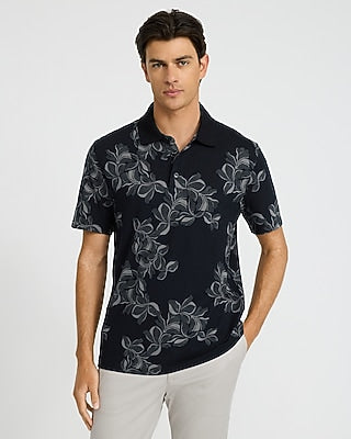 Express Men's Floral Striped Luxe Pique Polo in Pitch Black