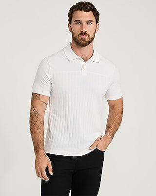 Express Men's Textured Striped Jacquard Blocked Polo in White Small