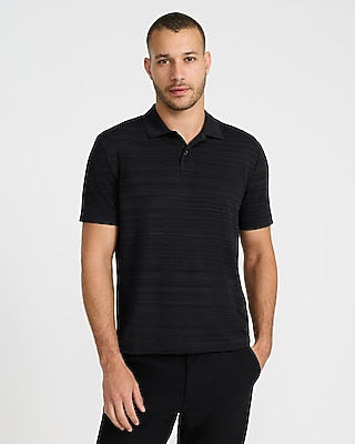Express Men's Textured Striped Jacquard Luxe Pique Polo in Black Small
