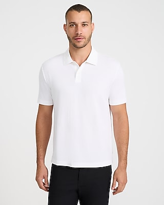 Express Men's Textured Striped Jacquard Luxe Pique Polo in White Small