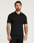 Express Men's Classic Fit Tipped Collar Johnny Collar Short Sleeve Polo in Pitch Black