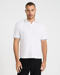 Express Men's Classic Fit Tipped Collar Johnny Collar Short Sleeve Polo in White Small