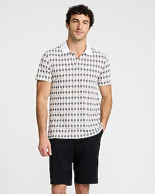 Express Men's Mini Racket Print Pique Everyday Performance Polo in Bright White