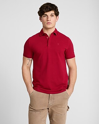Express Men's X-Logo Perfect Pima Cotton Pique Polo in Red Small