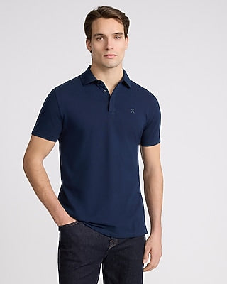 Express Men's X-Logo Perfect Pima Cotton Pique Polo in Blue Small