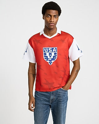 Express Men's Usa Color Block Soccer Jersey in Red Small