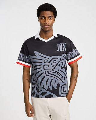 Express Men's Mexico Black Color Block Soccer Jersey in Pitch Black