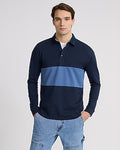 Express Men's Rugby Striped Long Sleeve Polo in Navy