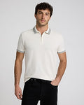 Express Men's Stripe Tipped Perfect Pima Cotton Pique Zip Polo in Ivory