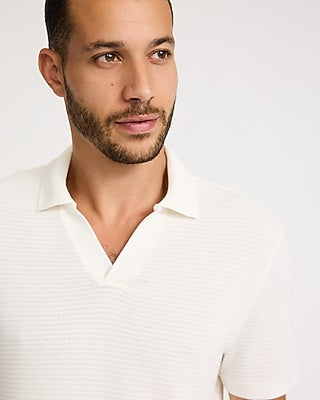 Express Men's Classic Fit Textured Knit Johnny Collar Polo in White Small
