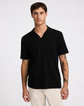 Express Men's Classic Fit Textured Knit Johnny Collar Polo in Black Small