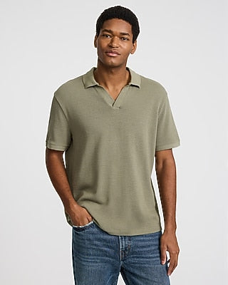 Express Men's Classic Fit Textured Knit Johnny Collar Polo in Green Small