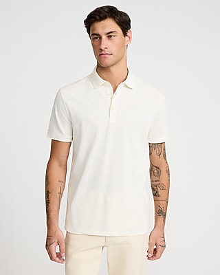 Express Men's Embroidered Stars Perfect Pima Cotton Pique Polo in Ivory