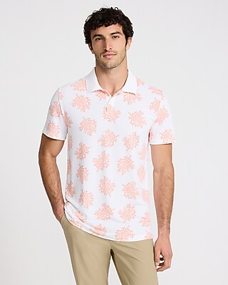Express Men's Coral Printed Pique Everyday Performance Polo in Bright White