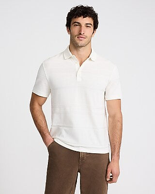 Express Men's Textured Stripe Cotton-Blend Jacquard Polo in Ivory