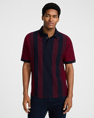 Express Men's Mixed Striped Perfect Pima Cotton Pique Polo in Black Small