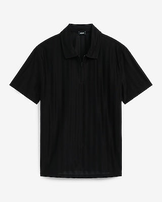 Express Men's Textured Striped Cotton-Blend Quarter Zip Polo in Black Small