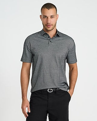 Express Men's Geo Print Classic Fit Polo in Black Small