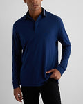 Express Men's Striped Collar Perfect Pima Cotton Long Sleeve Polo in Dark Blue