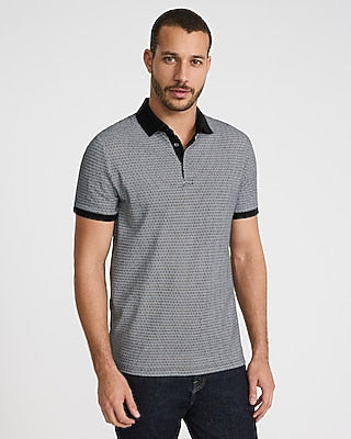 Express Men's Mini Geo Perfect Pima Cotton Pique Polo in Black Small