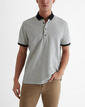Express Men's Geo Cotton Jacquard Long Placket Polo in Pitch Black
