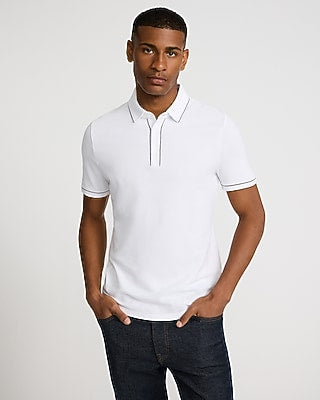 Express Men's Piped Luxe Pique Polo in White Small