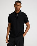 Express Men's Piped Luxe Pique Polo in Black Small