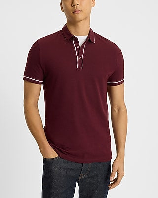 Express Men's Piped Luxe Pique Polo in Red Small