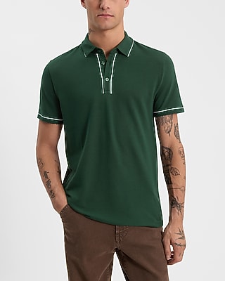 Express Men's Piped Luxe Pique Polo in Green Small