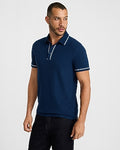 Express Men's Piped Luxe Pique Polo in Blue Small