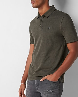 Express Men's Solid Small Lion Luxe Pique Polo in Olive Green