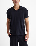 Express Men's Textured Stripe Cotton Johnny Collar Polo in Black Small