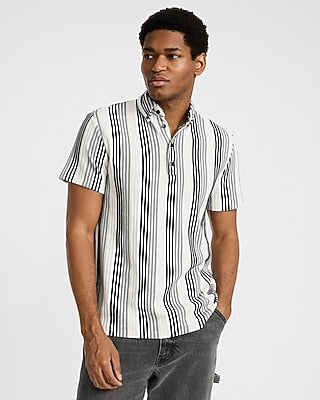 Express Men's Textured Stripe Cotton-Blend Polo in Pitch Black