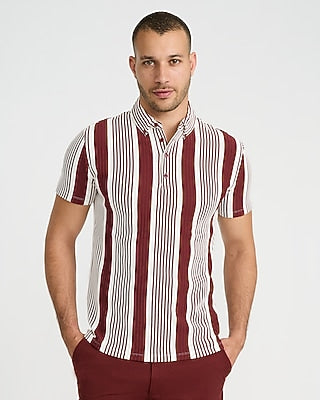 Express Men's Textured Jacquard Striped Cotton-Blend Short Sleeve Polo in Deep Chestnut