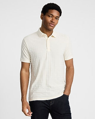 Express Men's Textured Geo Cotton-Blend Jacquard Polo in White Small
