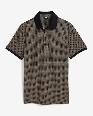 Express Men's Geo Print Luxe Pique Polo in Neutral Small