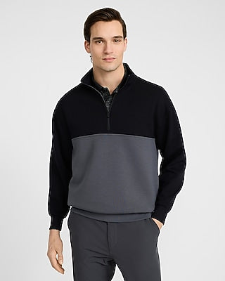 Express Men's Color Block Scuba Mock Neck Half Zip Sweatshirt in Black Small