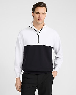 Express Men's Color Block Scuba Mock Neck Half Zip Sweatshirt in White Small