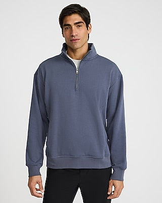 Express Men's Fleece Quarter Zip Sweatshirt in Marble Gray