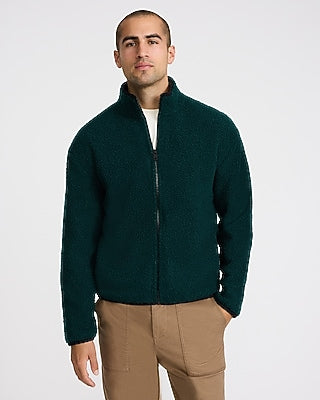 Express Men's Sherpa Mock Neck Zip Sweatshirt in Emerald