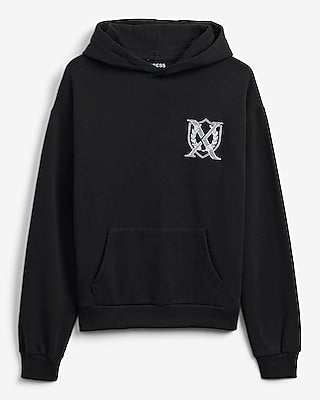 Express Men's Crest Logo Fleece Hoodie in Black Small