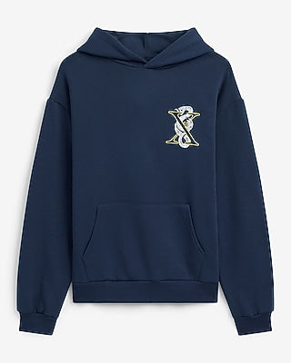 Express Men's Snakeskin X Logo Navy Fleece Hoodie in Navy Blue