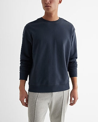 Express Men's Cotton Terry Fleece Crew Neck Sweatshirt in Dark Blue