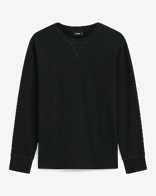Express Men's Classic Fit Long Sleeve Crew Neck V-Stitch T-Shirt in Black Small