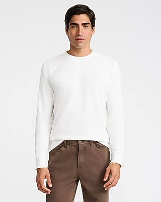 Express Men's Classic Fit Long Sleeve Crew Neck V-Stitch T-Shirt in White Small
