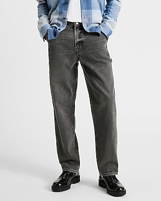 Express Men's Loose Gray Wash Stretch Carpenter Jeans in Black